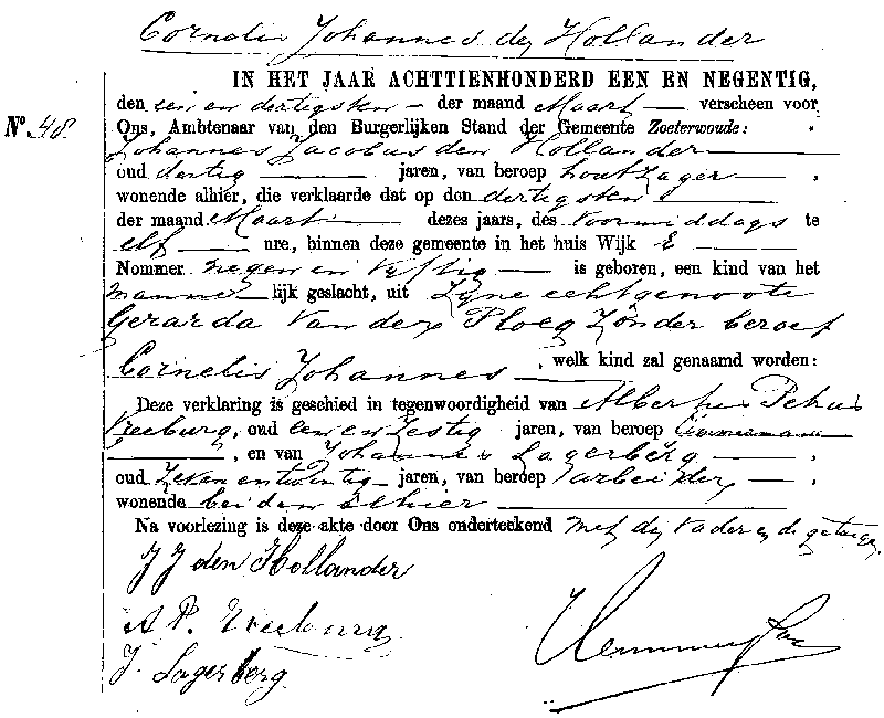 18910331 geb akte 48 Cornelis J zv JJ d Hollander - G vd Ploeg